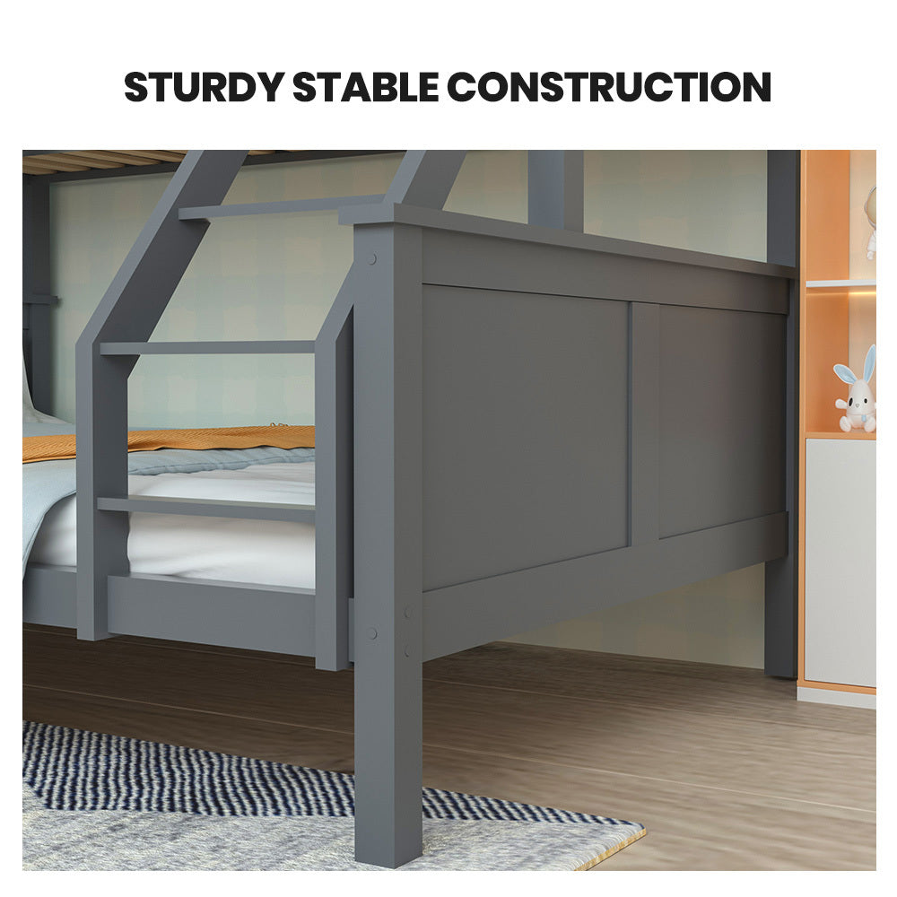 Kingston Slumber Triple Wooden Single Over Double Bunk Bed Frame for Kids, Convertible Design, Grey - TRENDZ