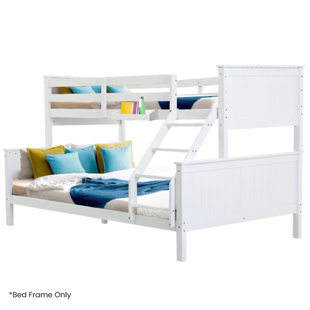 Kingston Slumber Triple Wooden Single Over Double Bunk Bed Frame for Kids, Convertible Design, White - TRENDZ