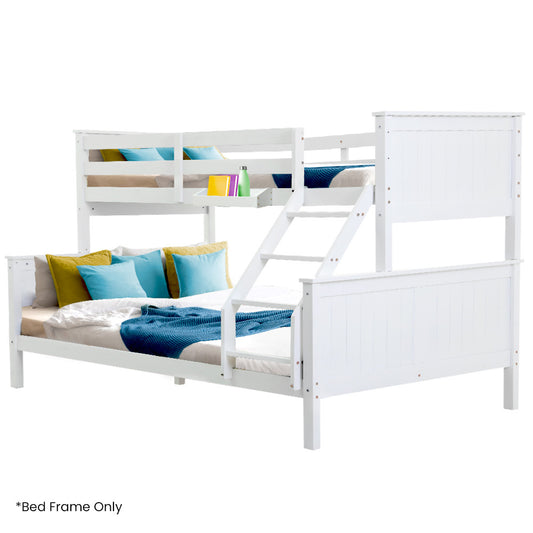 Kingston Slumber Triple Wooden Single Over Double Bunk Bed Frame for Kids, Convertible Design, White - TRENDZ