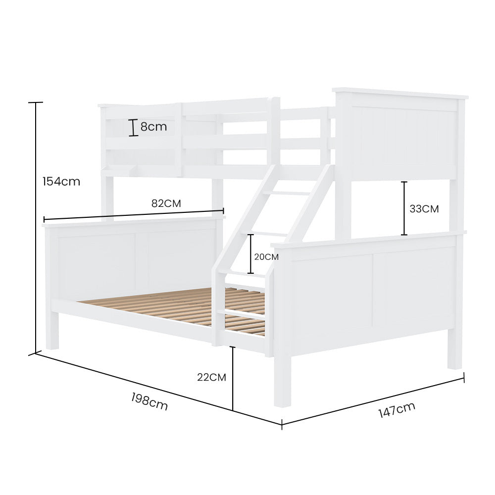 Kingston Slumber Triple Wooden Single Over Double Bunk Bed Frame for Kids, Convertible Design, White - TRENDZ
