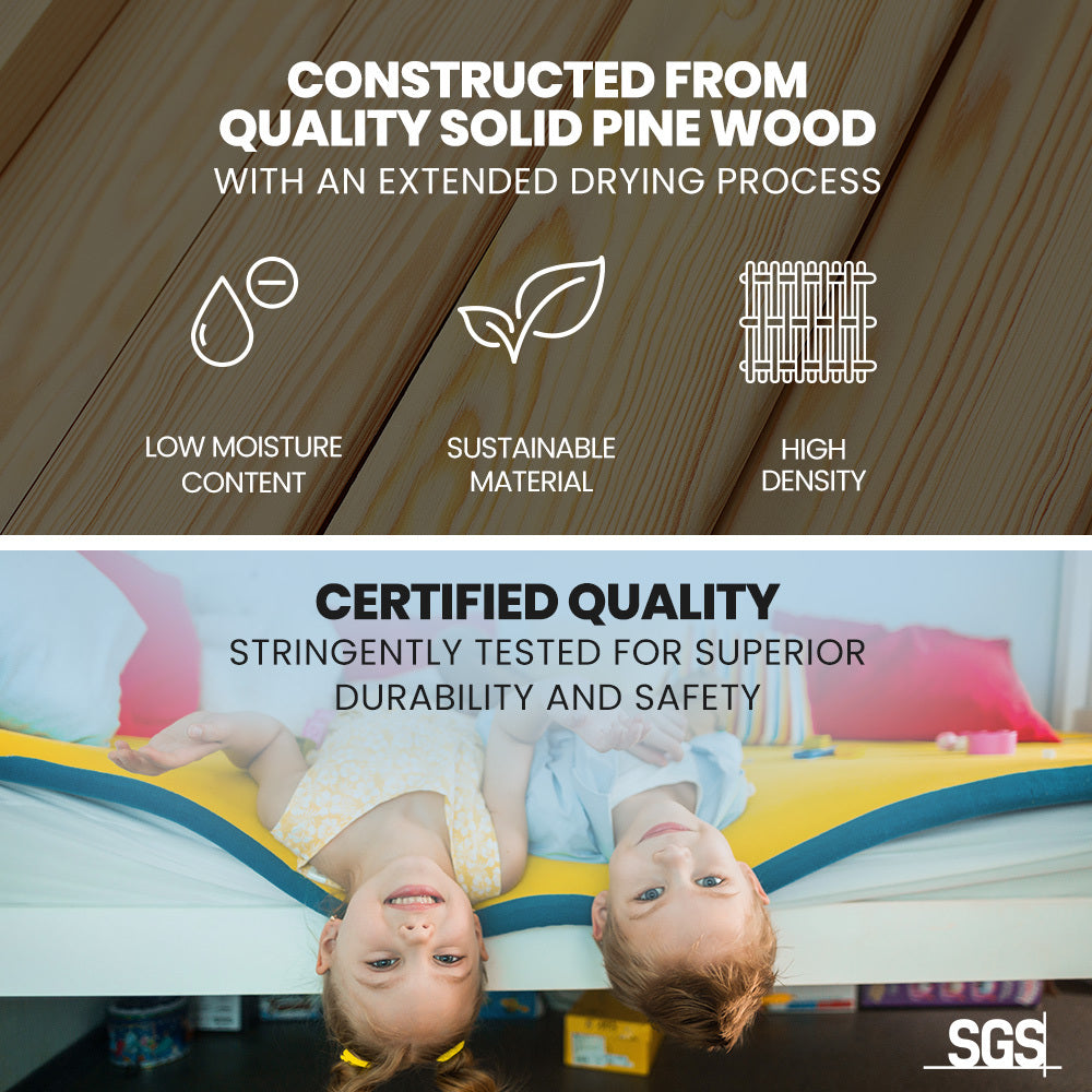 Kingston Slumber Triple Wooden Single Over Double Bunk Bed Frame for Kids, Convertible Design, White - TRENDZ