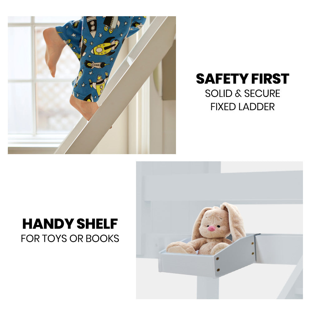 Kingston Slumber Triple Wooden Single Over Double Bunk Bed Frame for Kids, Convertible Design, White - TRENDZ