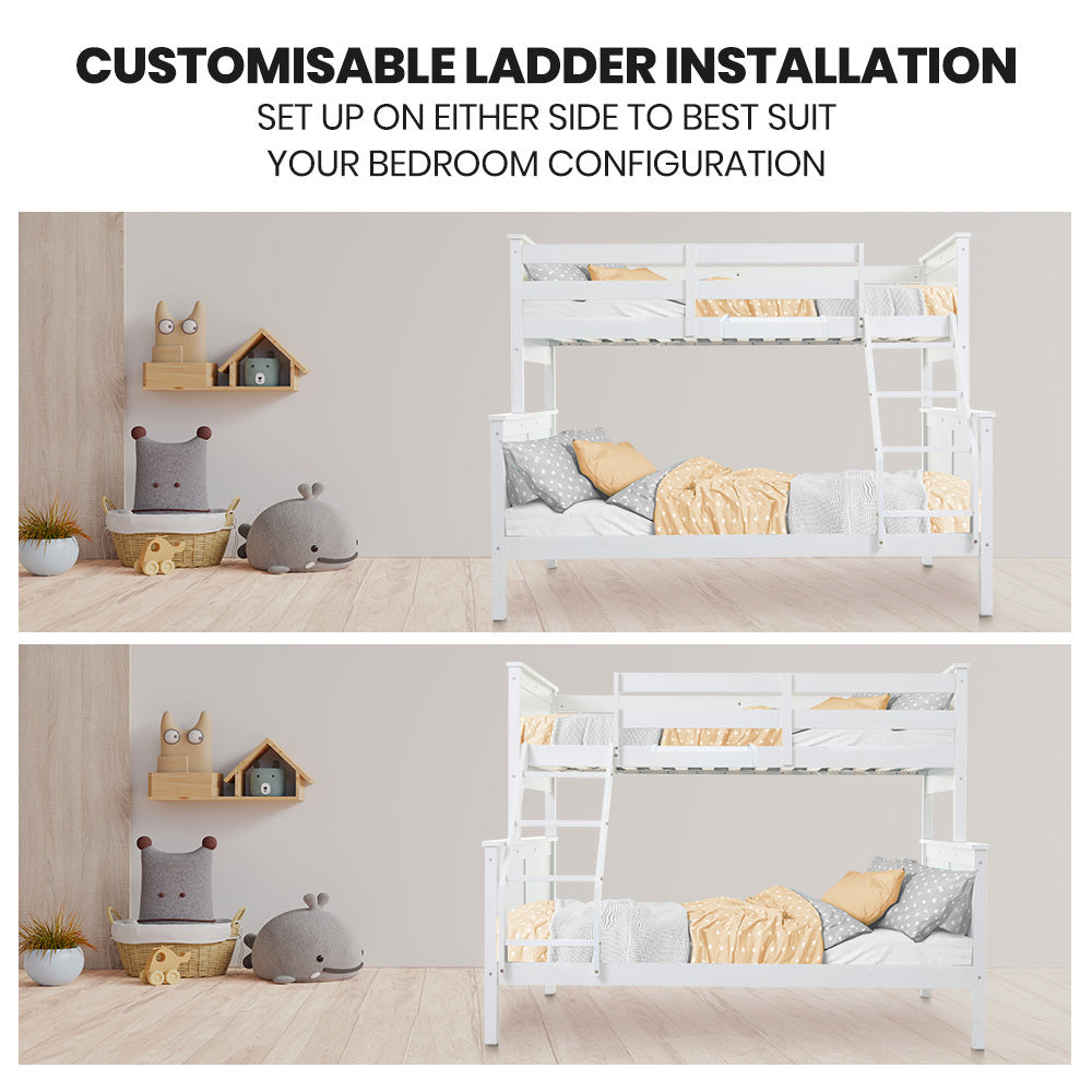 Kingston Slumber Triple Wooden Single Over Double Bunk Bed Frame for Kids, Convertible Design, White - TRENDZ