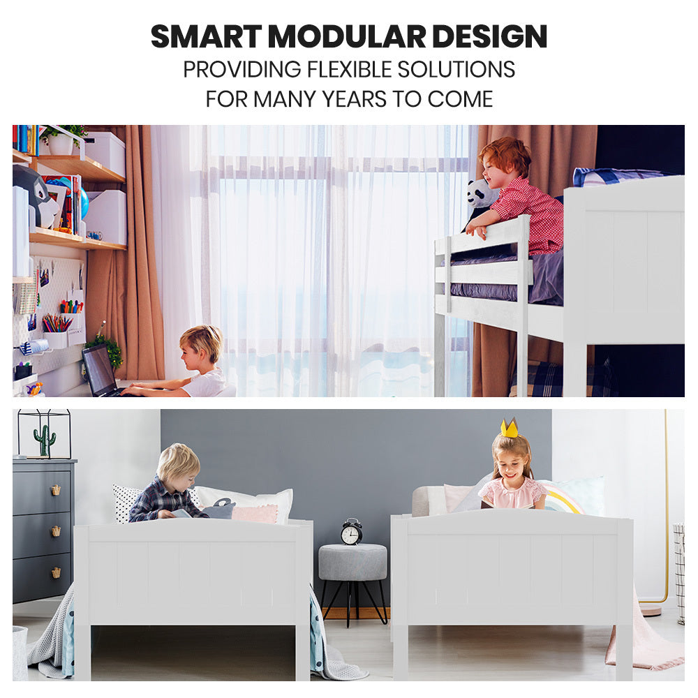 Kingston Slumber Triple Wooden Single Over Double Bunk Bed Frame for Kids, Convertible Design, White - TRENDZ