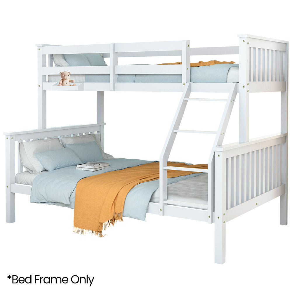 Kingston Slumber Single Over Double Wooden Bunk Bed Frame, Triple Solid Pine 2-in-1 Modular Design, Converts to 2 Beds, For Kids, White - TRENDZ