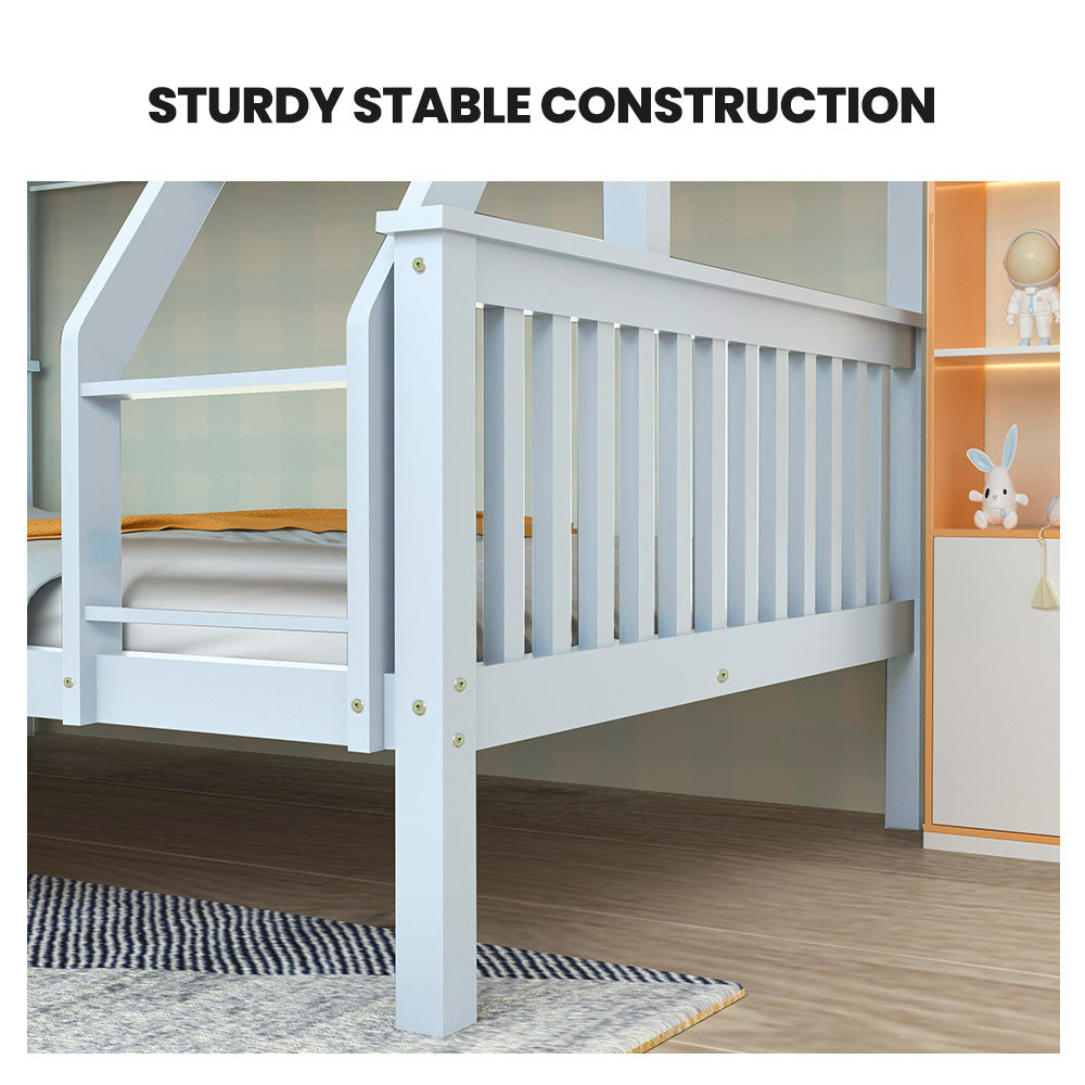Kingston Slumber Single Over Double Wooden Bunk Bed Frame, Triple Solid Pine 2-in-1 Modular Design, Converts to 2 Beds, For Kids, White - TRENDZ