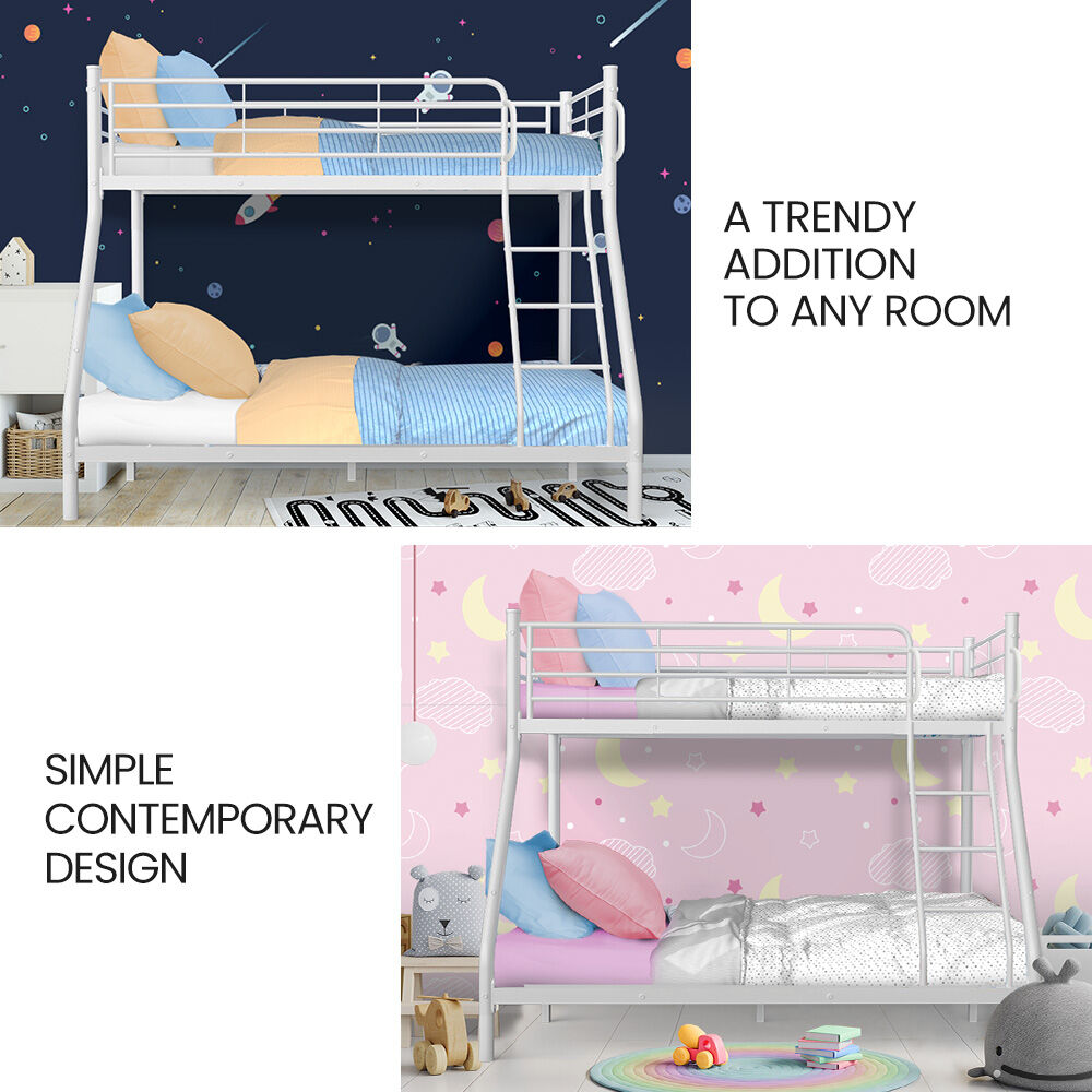 KINGSTON SLUMBER Single over Double Metal Bunk Bed Frame, Matte White - TRENDZ