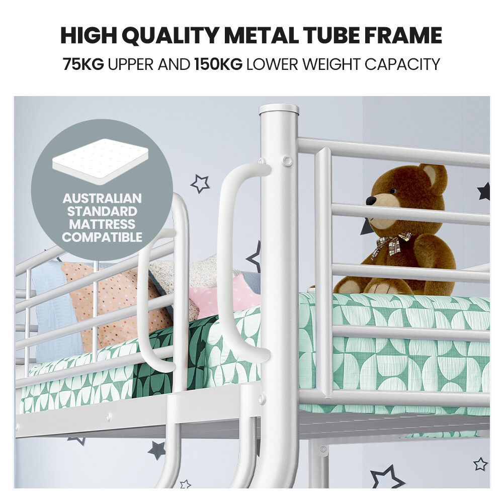 KINGSTON SLUMBER Single over Double Metal Bunk Bed Frame, Matte White - TRENDZ