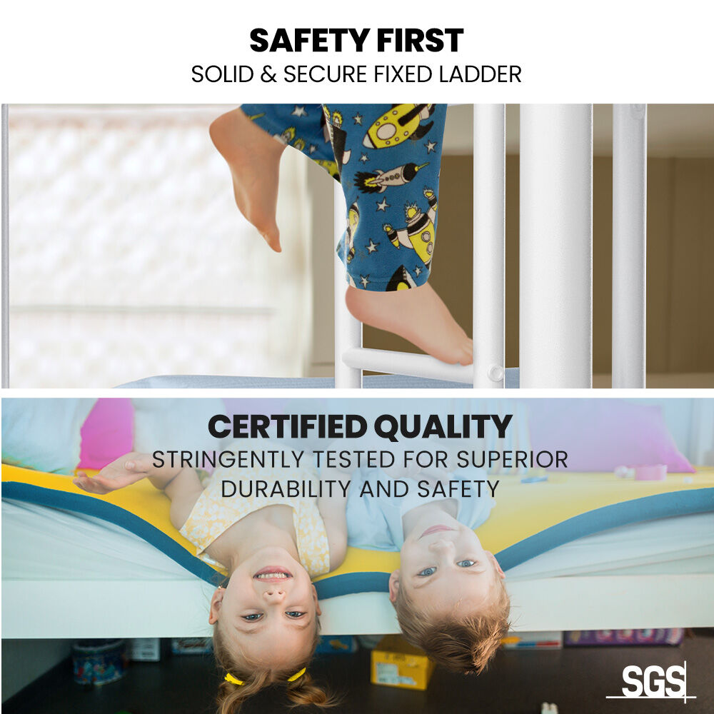 KINGSTON SLUMBER Single over Double Metal Bunk Bed Frame, Matte White - TRENDZ