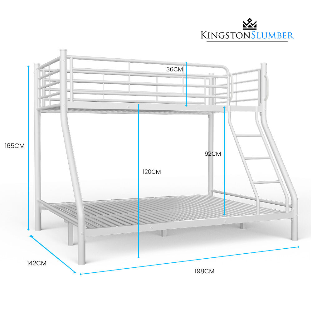 KINGSTON SLUMBER Single over Double Metal Bunk Bed Frame, Matte White - TRENDZ