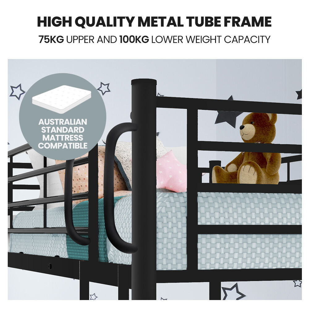 Kingston Slumber 2in1 Single Metal Bunk Bed Frame, with Modular Design, Dark Matte Grey - TRENDZ