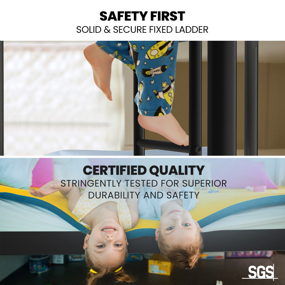 Kingston Slumber 2in1 Single Metal Bunk Bed Frame, with Modular Design, Dark Matte Grey - TRENDZ