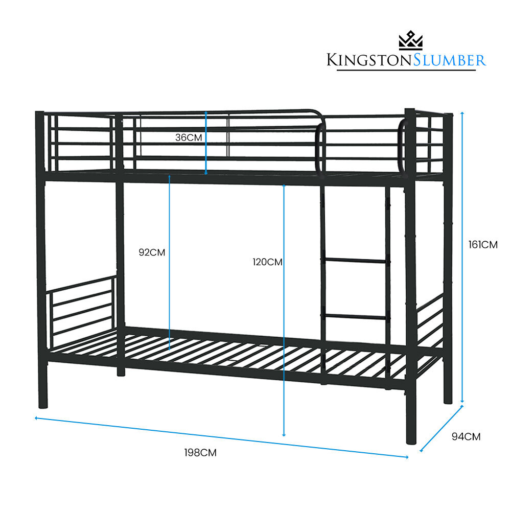 Kingston Slumber 2in1 Single Metal Bunk Bed Frame, with Modular Design, Dark Matte Grey - TRENDZ