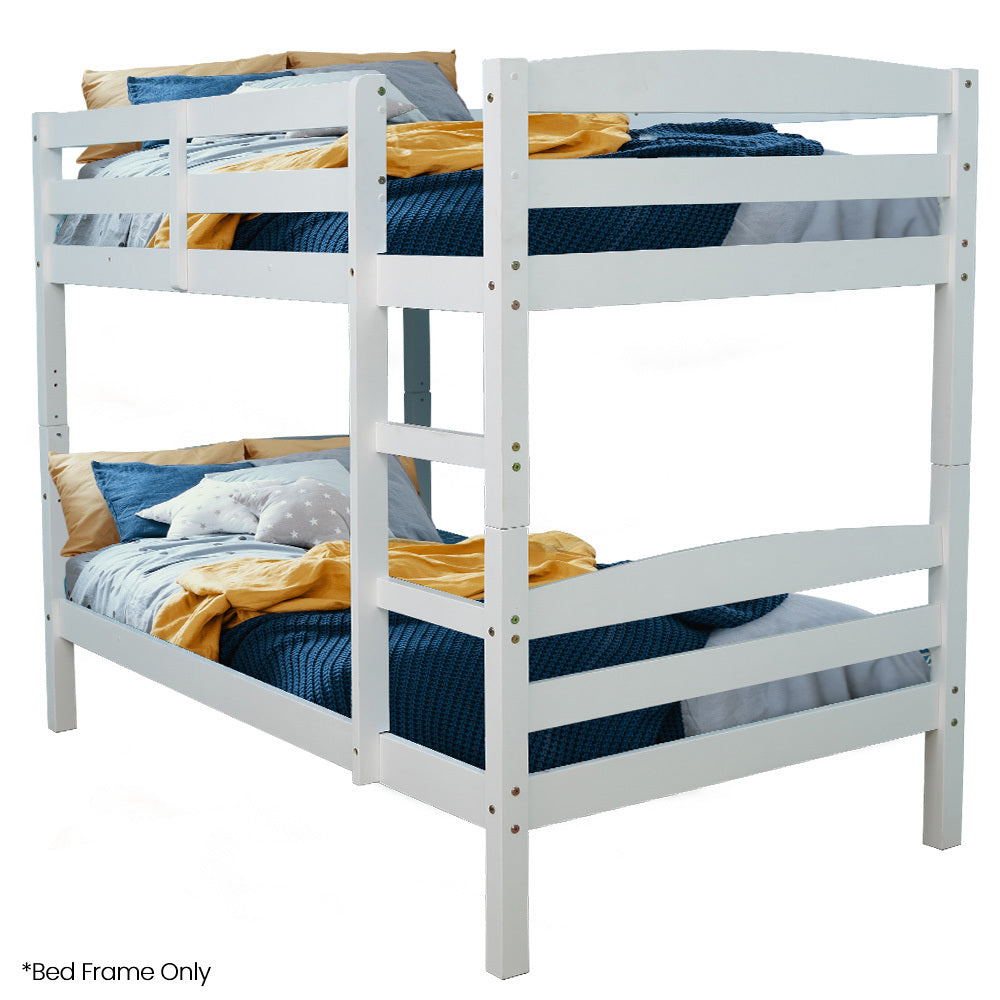 KINGSTON SLUMBER Single Bunk Bed Frame, Solid Pine 2-in-1 Modular Design, White - TRENDZ
