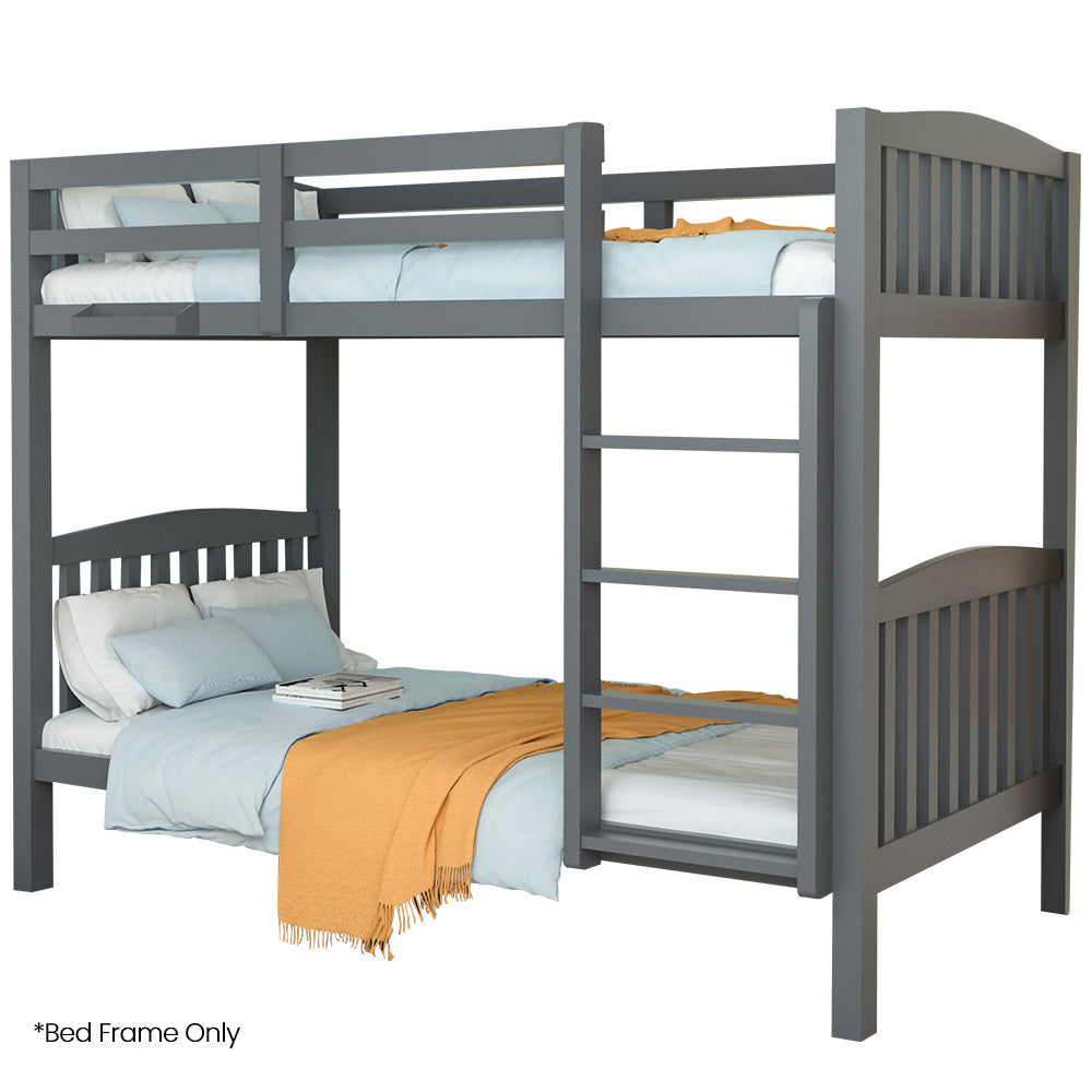 Kingston Slumber Single Bunk Bed Frame Solid Pine Wood Timber, Modular Design, Grey - TRENDZ