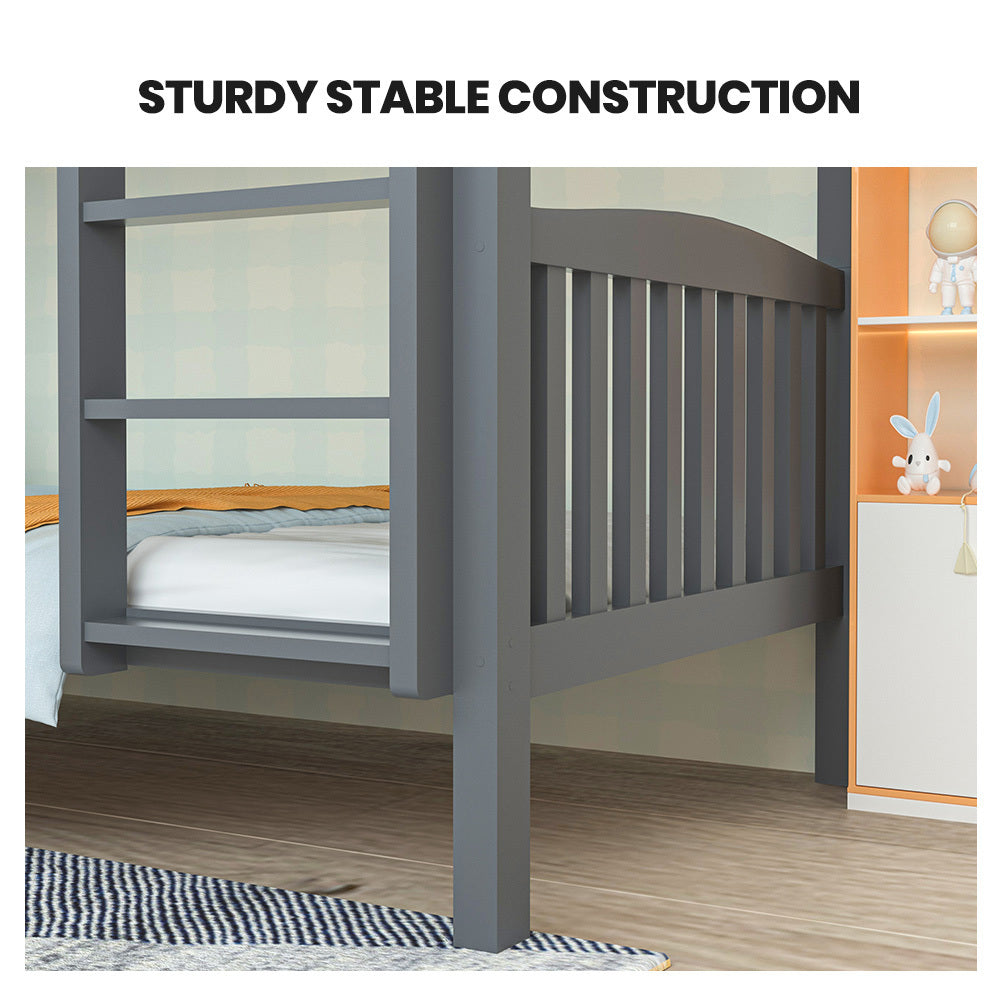 Kingston Slumber Single Bunk Bed Frame Solid Pine Wood Timber, Modular Design, Grey - TRENDZ