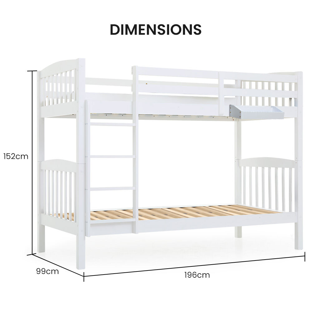 Kingston Slumber Wooden Kids Bunk Bed Frame, with Modular Design that can convert to 2 Single, White - TRENDZ