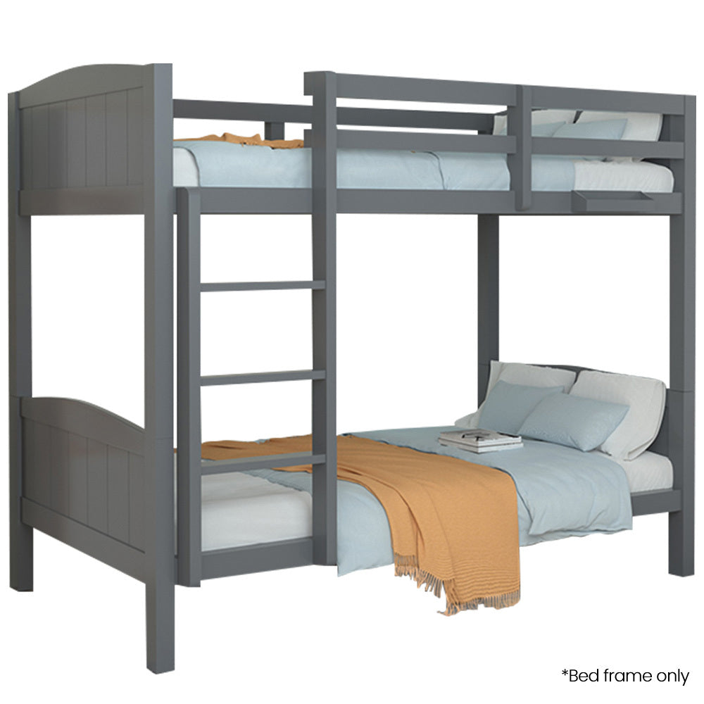 KINGSTON SLUMBER Single Bunk Bed Frame, Solid Pine 2-in-1 Modular Design Convert to 2 Single Beds, Grey - TRENDZ