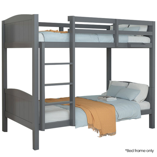 KINGSTON SLUMBER Single Bunk Bed Frame, Solid Pine 2-in-1 Modular Design Convert to 2 Single Beds, Grey - TRENDZ