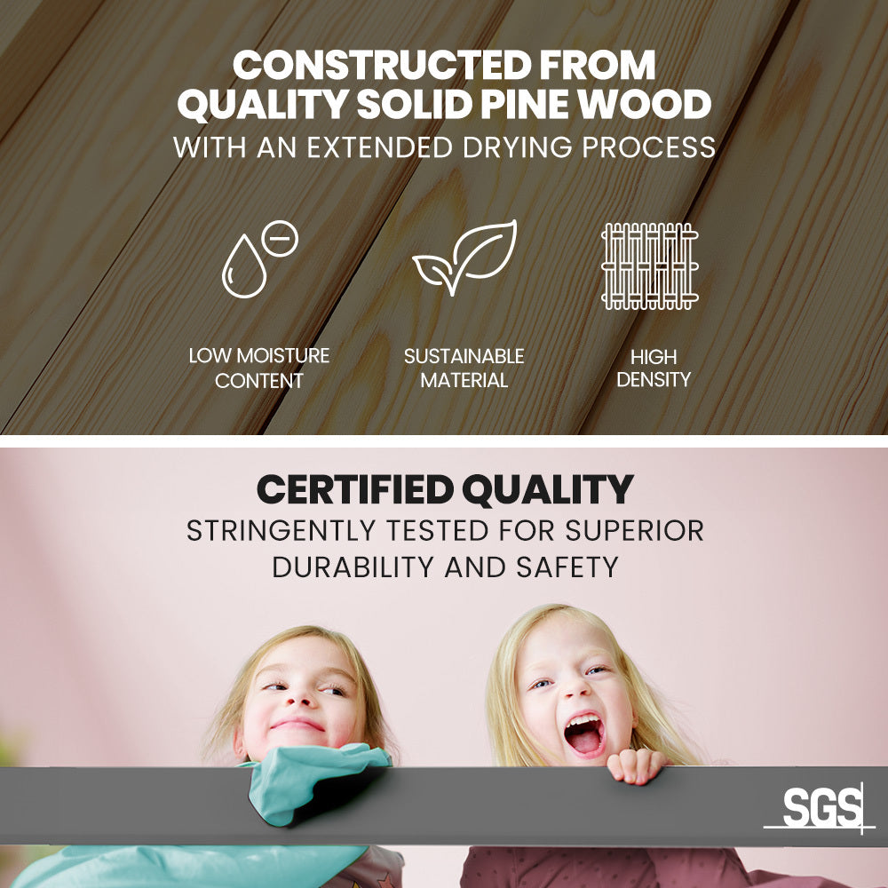 KINGSTON SLUMBER Single Bunk Bed Frame, Solid Pine 2-in-1 Modular Design Convert to 2 Single Beds, Grey - TRENDZ