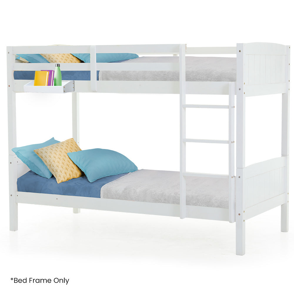 Kingston Slumber Single Bunk Bed Frame Solid Pine Wood Timber, Modular Design, White - TRENDZ