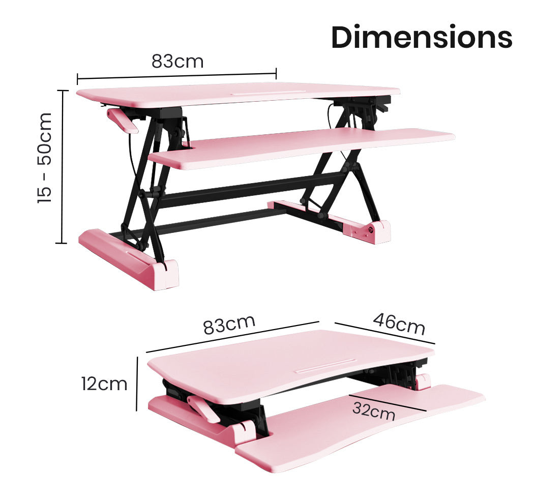 Fortia Desk Riser 77cm Wide Adjustable Sit to Stand for Dual Monitor, Keyboard, Laptop, Pink - TRENDZ