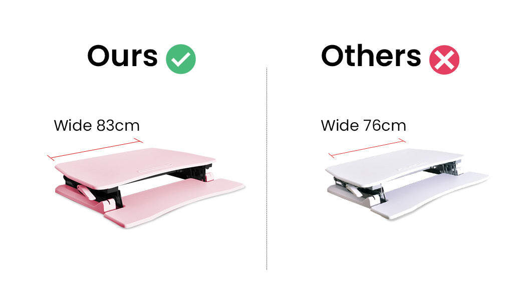 Fortia Desk Riser 77cm Wide Adjustable Sit to Stand for Dual Monitor, Keyboard, Laptop, Pink - TRENDZ