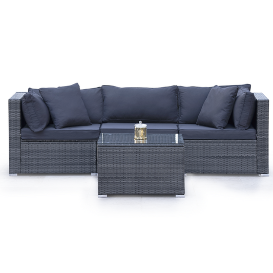 LONDON RATTAN 4 Piece 3 Seater Modular Outdoor Lounge Setting incl. Coffee Table, Grey - TRENDZ