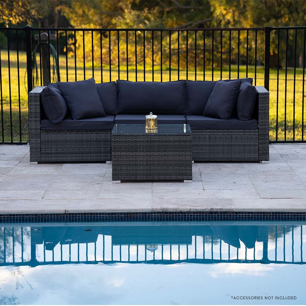 LONDON RATTAN 4 Piece 3 Seater Modular Outdoor Lounge Setting incl. Coffee Table, Grey - TRENDZ