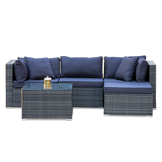 LONDON RATTAN 4 Seater Modular Outdoor Lounge Setting with Coffee Table, Ottoman, Grey - TRENDZ