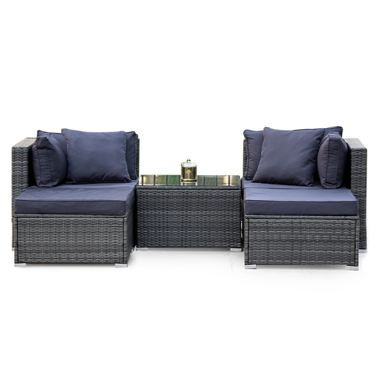 LONDON RATTAN 4 Seater Modular Outdoor Lounge Setting with Coffee Table, Ottomans, Grey - TRENDZ
