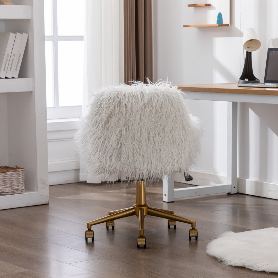Fluffy Office Chair Faux Fur Modern Swivel Desk Chair for Women And Girls-White - TRENDZ