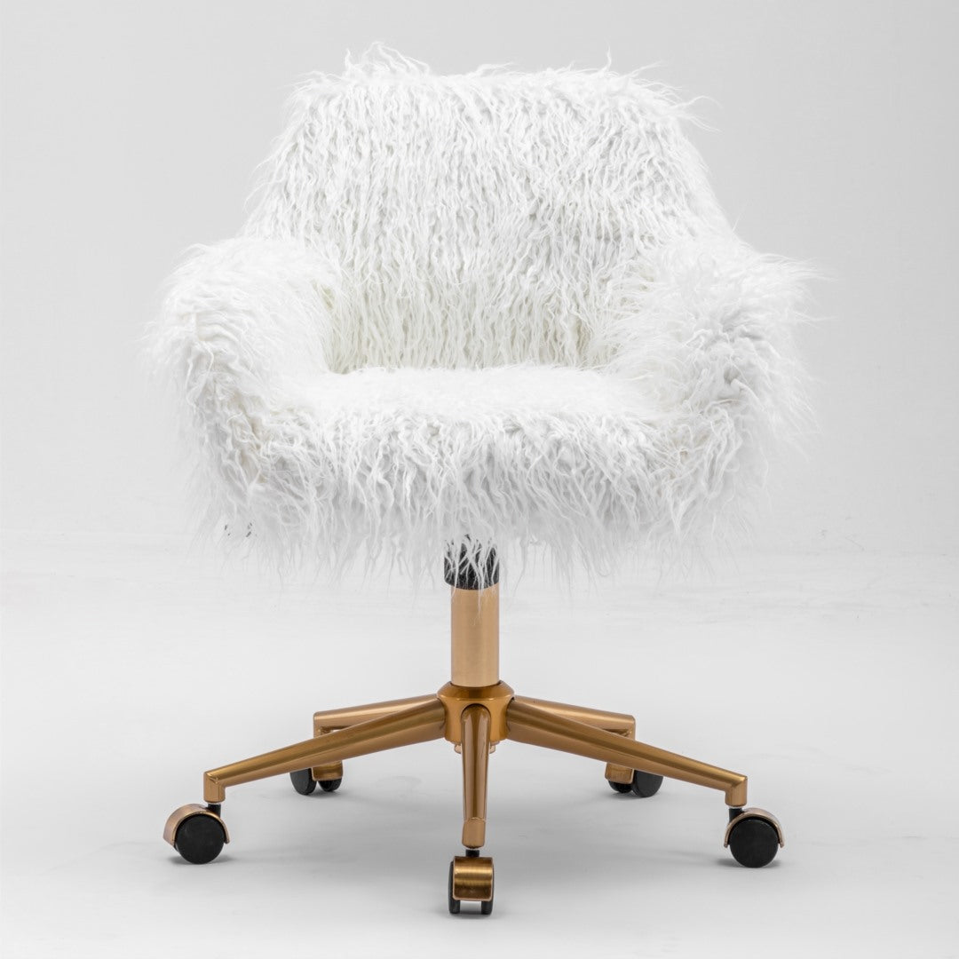 Fluffy Office Chair Faux Fur Modern Swivel Desk Chair for Women And Girls-White - TRENDZ