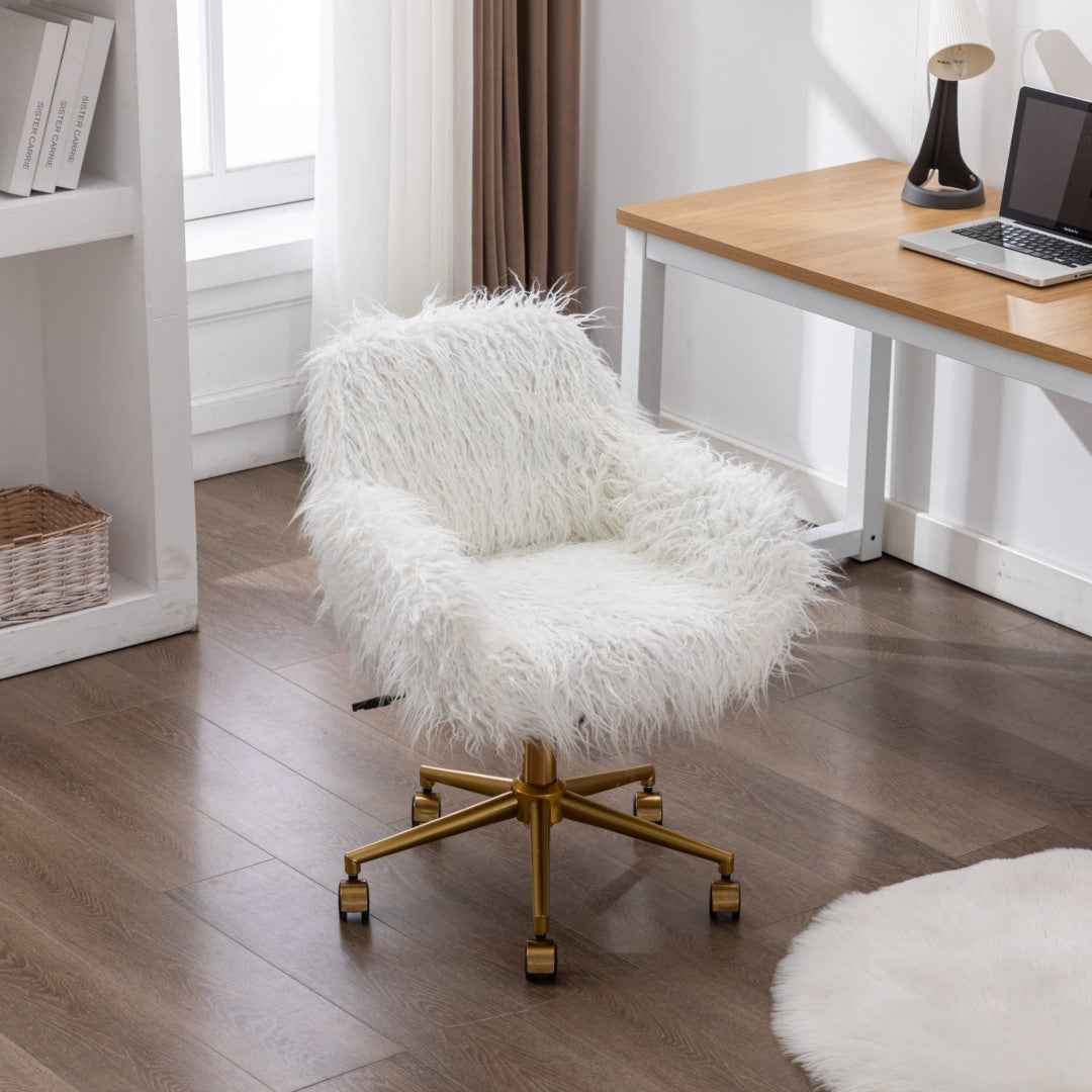 Fluffy Office Chair Faux Fur Modern Swivel Desk Chair for Women And Girls-White - TRENDZ