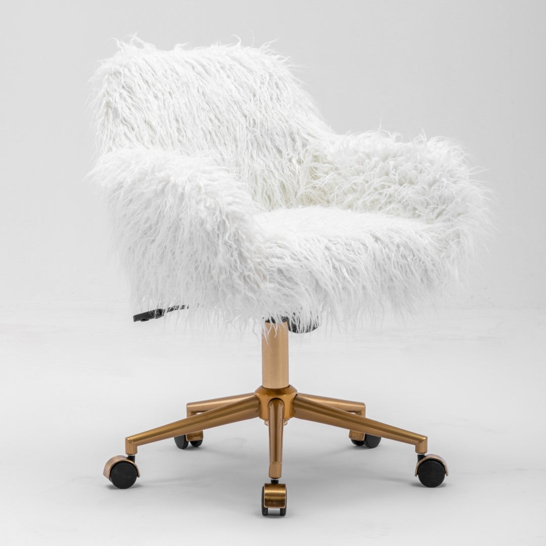 Fluffy Office Chair Faux Fur Modern Swivel Desk Chair for Women And Girls-White - TRENDZ