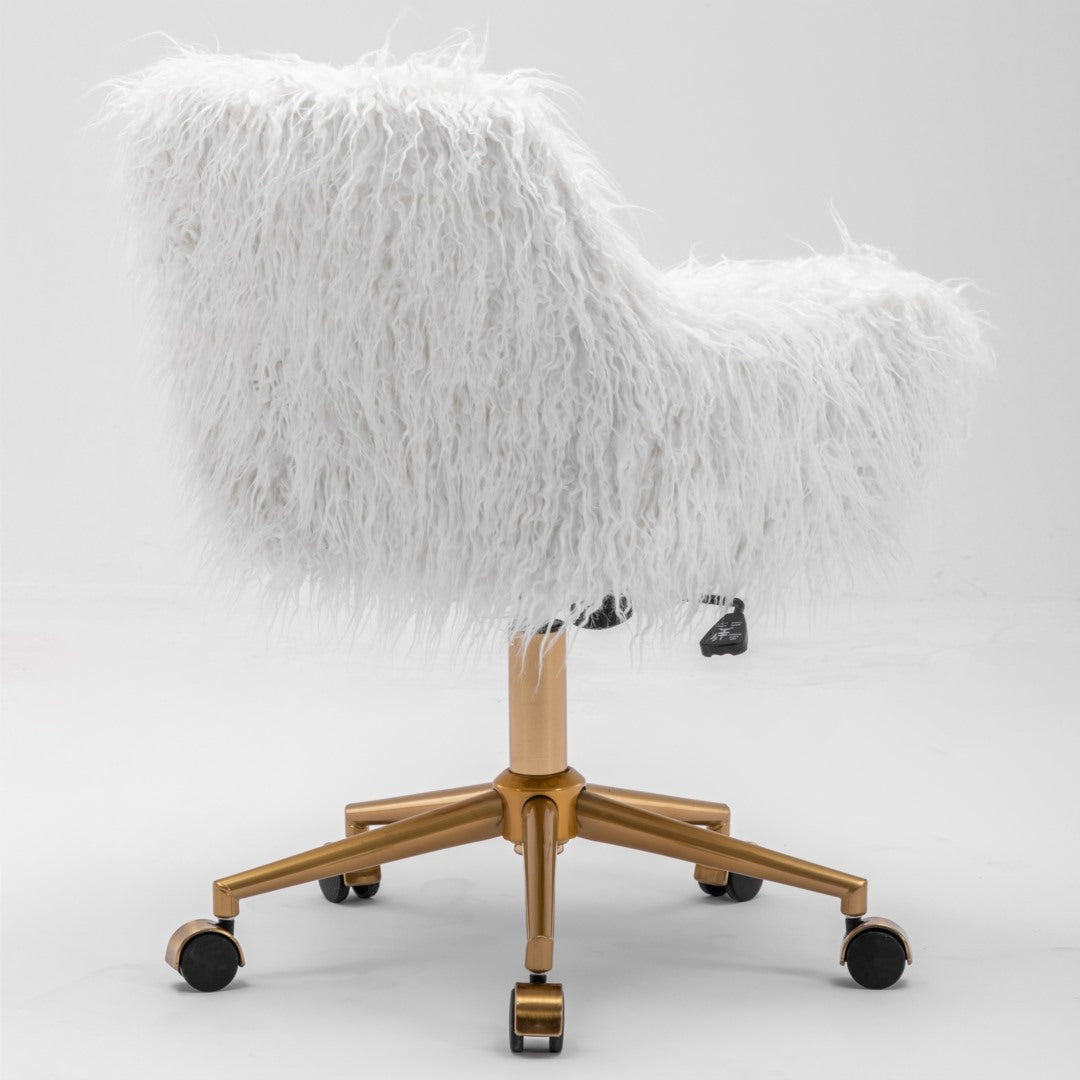 Fluffy Office Chair Faux Fur Modern Swivel Desk Chair for Women And Girls-White - TRENDZ