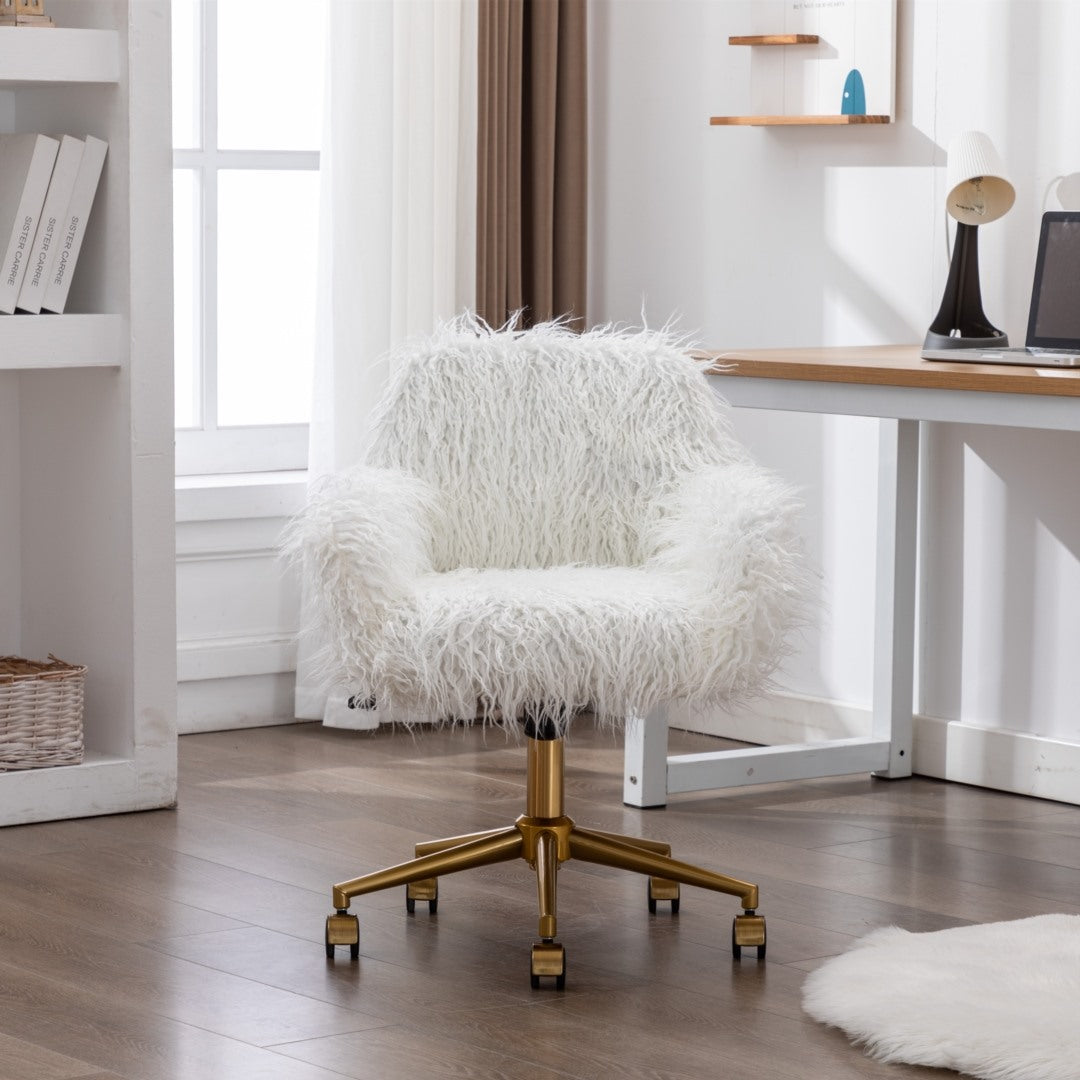 Fluffy Office Chair Faux Fur Modern Swivel Desk Chair for Women And Girls-White - TRENDZ