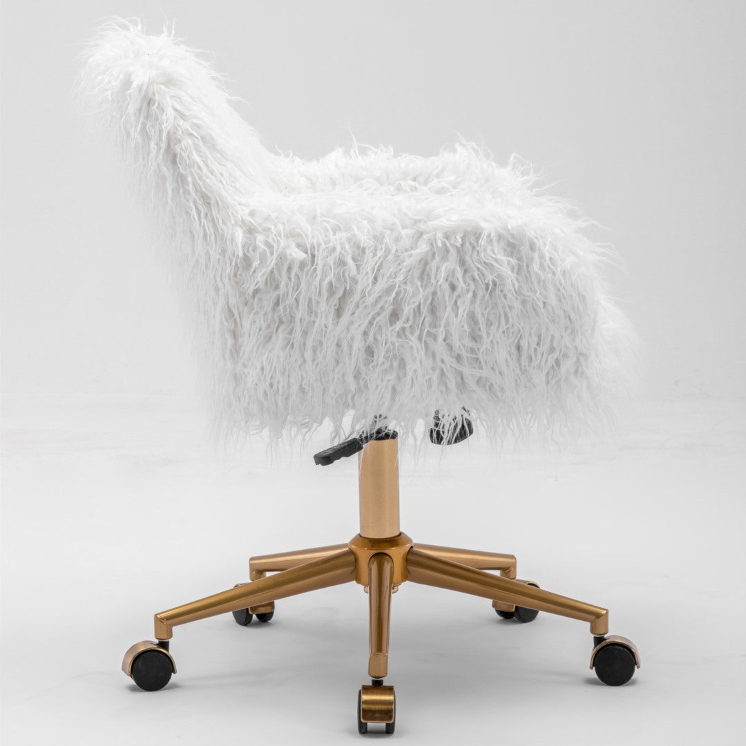 Fluffy Office Chair Faux Fur Modern Swivel Desk Chair for Women And Girls-White - TRENDZ