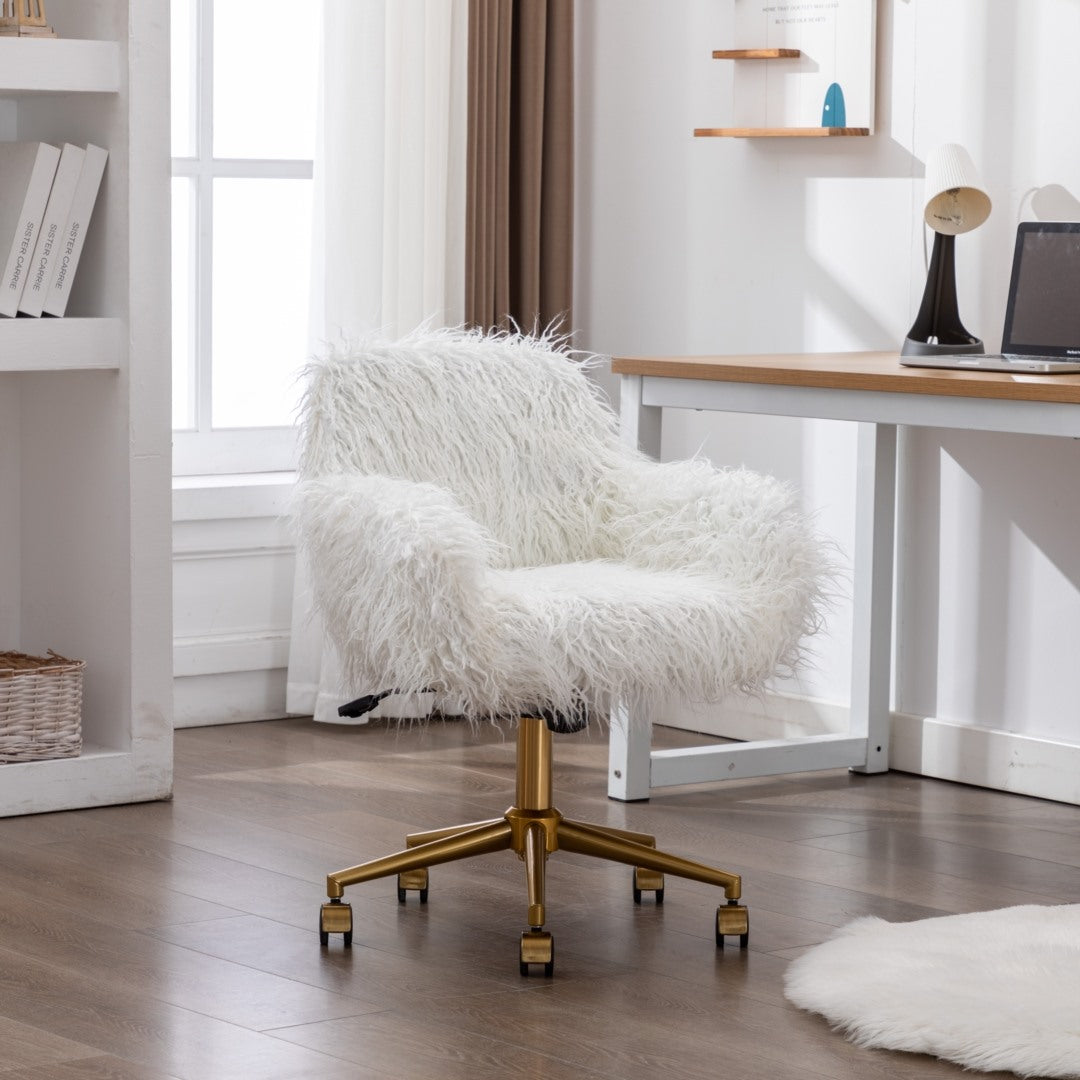 Fluffy Office Chair Faux Fur Modern Swivel Desk Chair for Women And Girls-White - TRENDZ