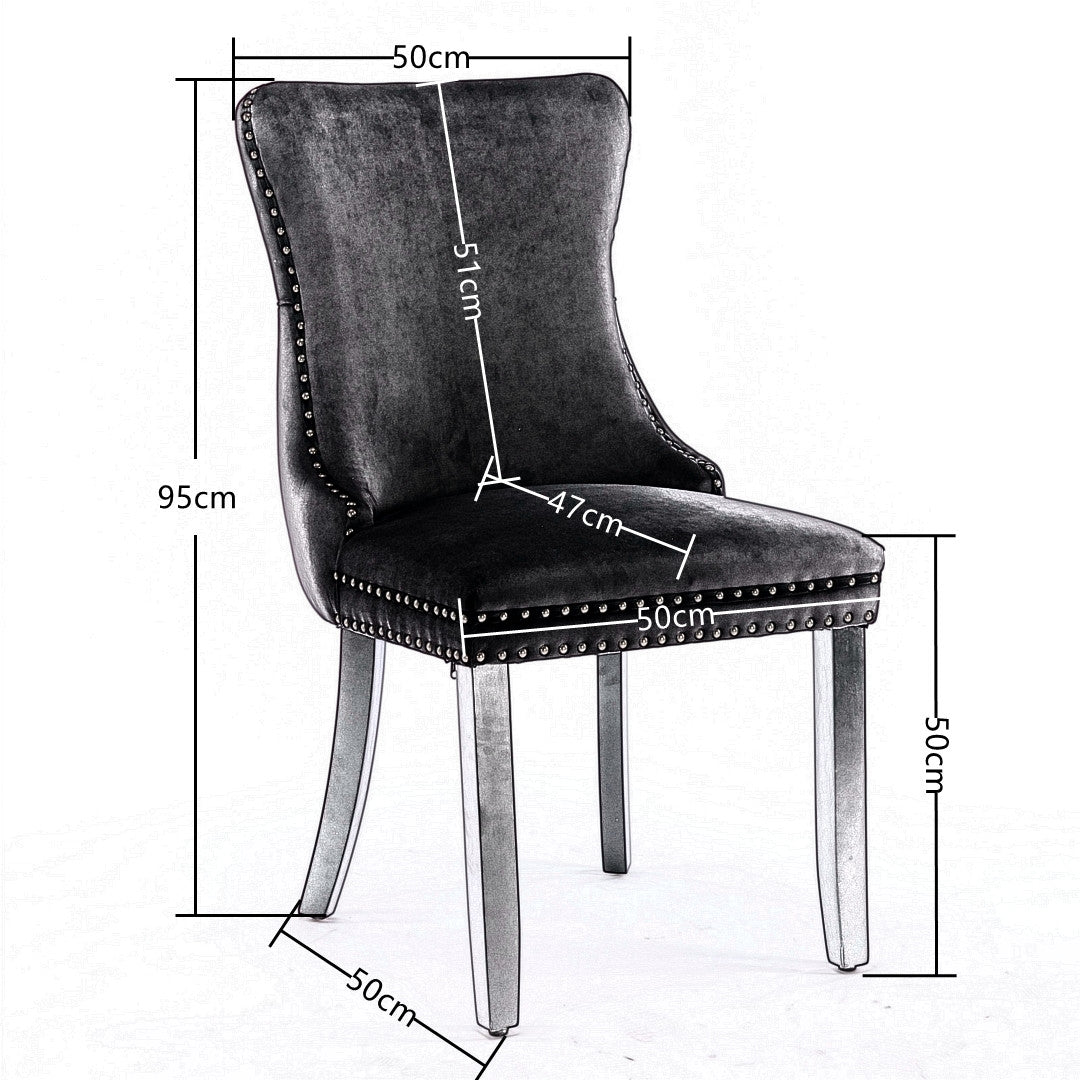 2x Velvet Upholstered Dining Chairs Tufted Wingback Side Chair with Studs Trim Solid Wood Legs for Kitchen - TRENDZ
