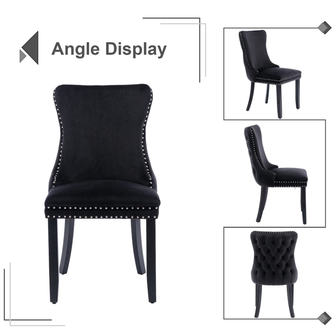 2x Velvet Upholstered Dining Chairs Tufted Wingback Side Chair with Studs Trim Solid Wood Legs for Kitchen - TRENDZ