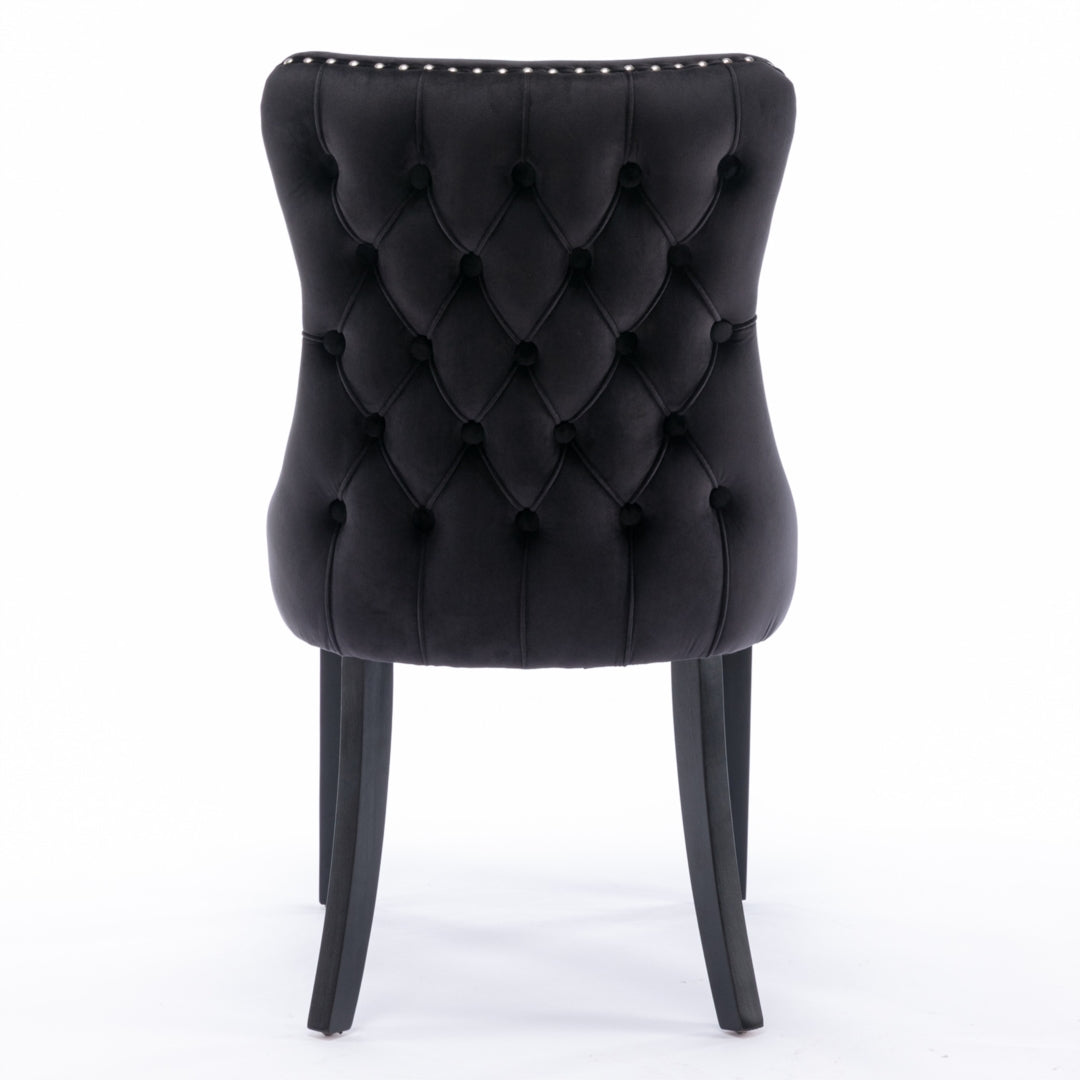2x Velvet Upholstered Dining Chairs Tufted Wingback Side Chair with Studs Trim Solid Wood Legs for Kitchen - TRENDZ