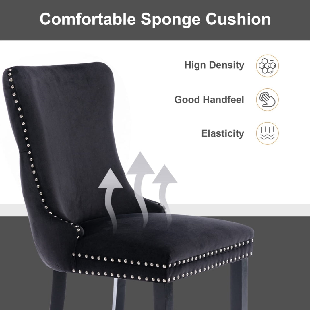 2x Velvet Upholstered Dining Chairs Tufted Wingback Side Chair with Studs Trim Solid Wood Legs for Kitchen - TRENDZ