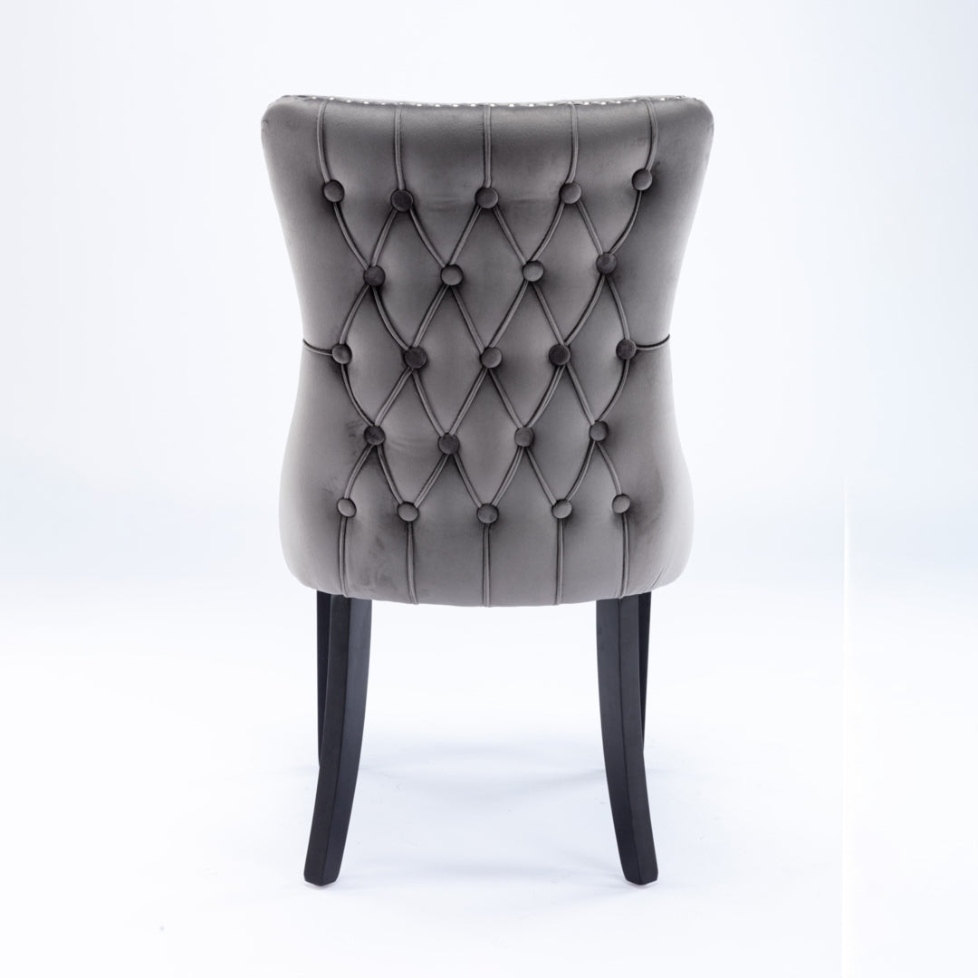 2x Velvet Upholstered Dining Chairs Tufted Wingback Side Chair with Studs Trim Solid Wood Legs for Kitchen - TRENDZ