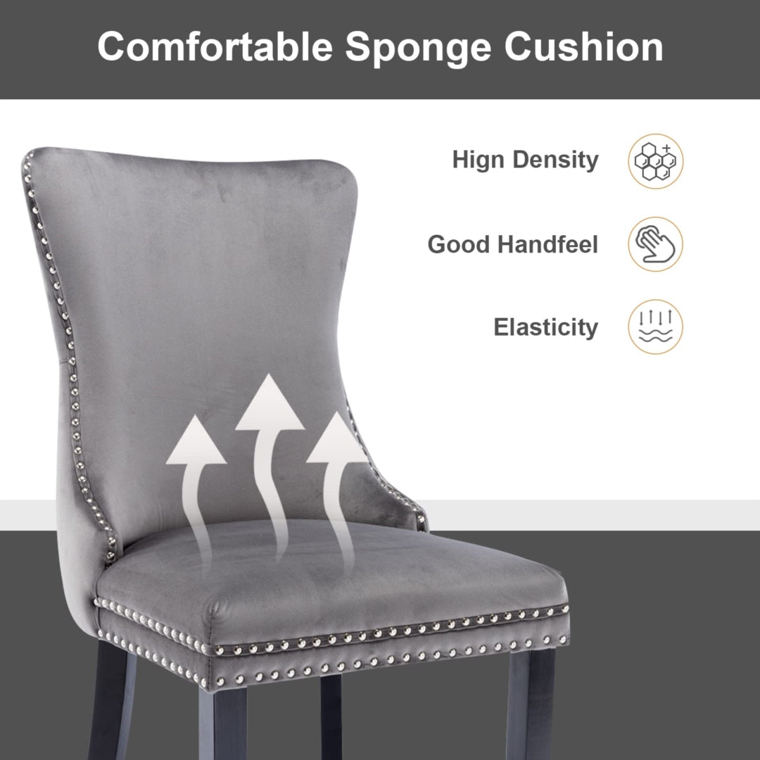 2x Velvet Upholstered Dining Chairs Tufted Wingback Side Chair with Studs Trim Solid Wood Legs for Kitchen - TRENDZ