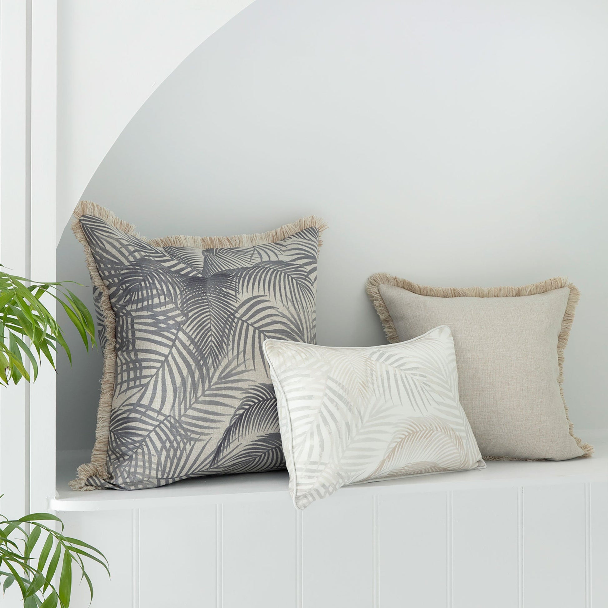 Cushion Cover-Coastal Fringe Natural-Seminyak Smoke-60cm x 60cm - TRENDZ