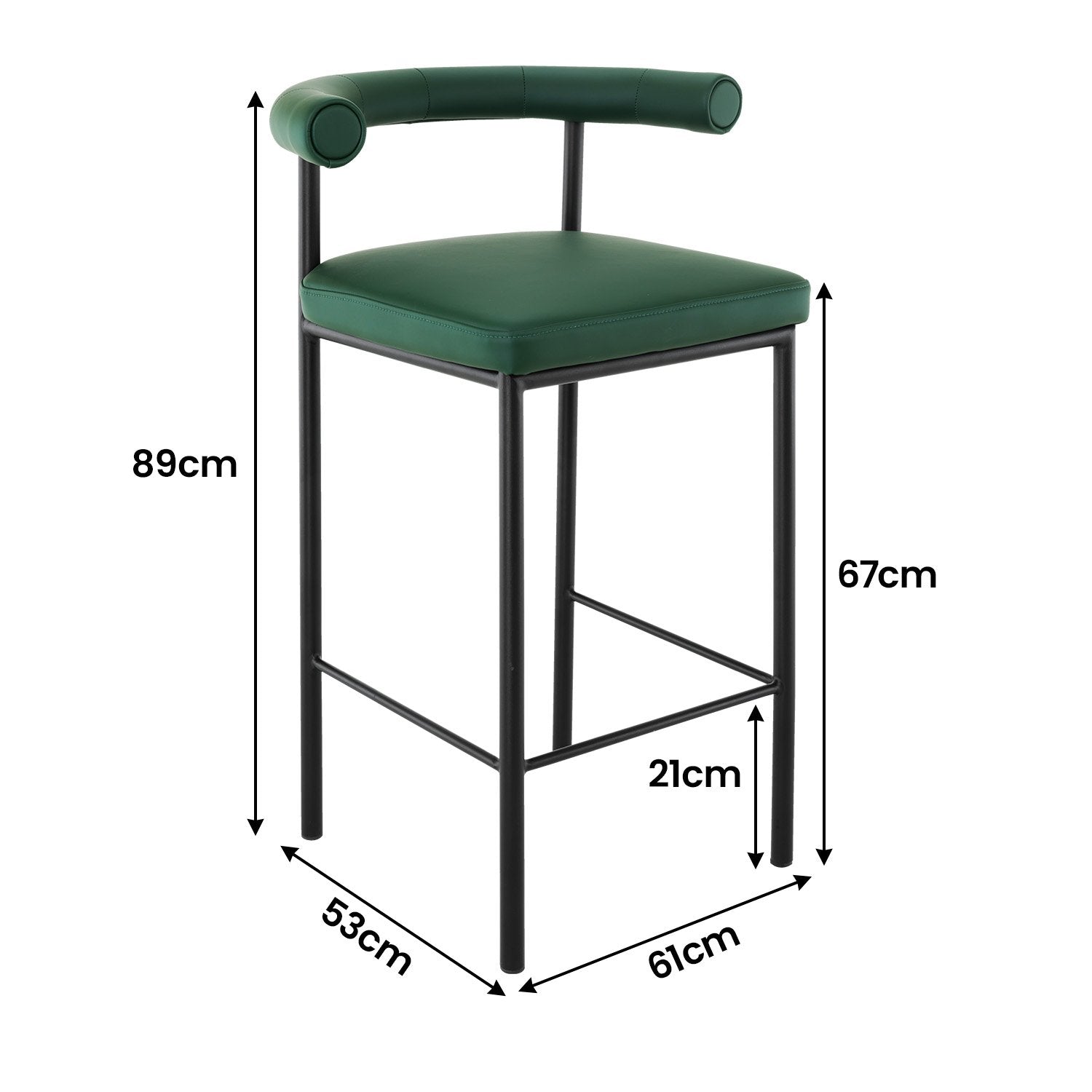 Sarantino Cedric Bar Stool W/ High-density Foam Upholstered In Pu Leather Sturdy Iron Frame Green - TRENDZ