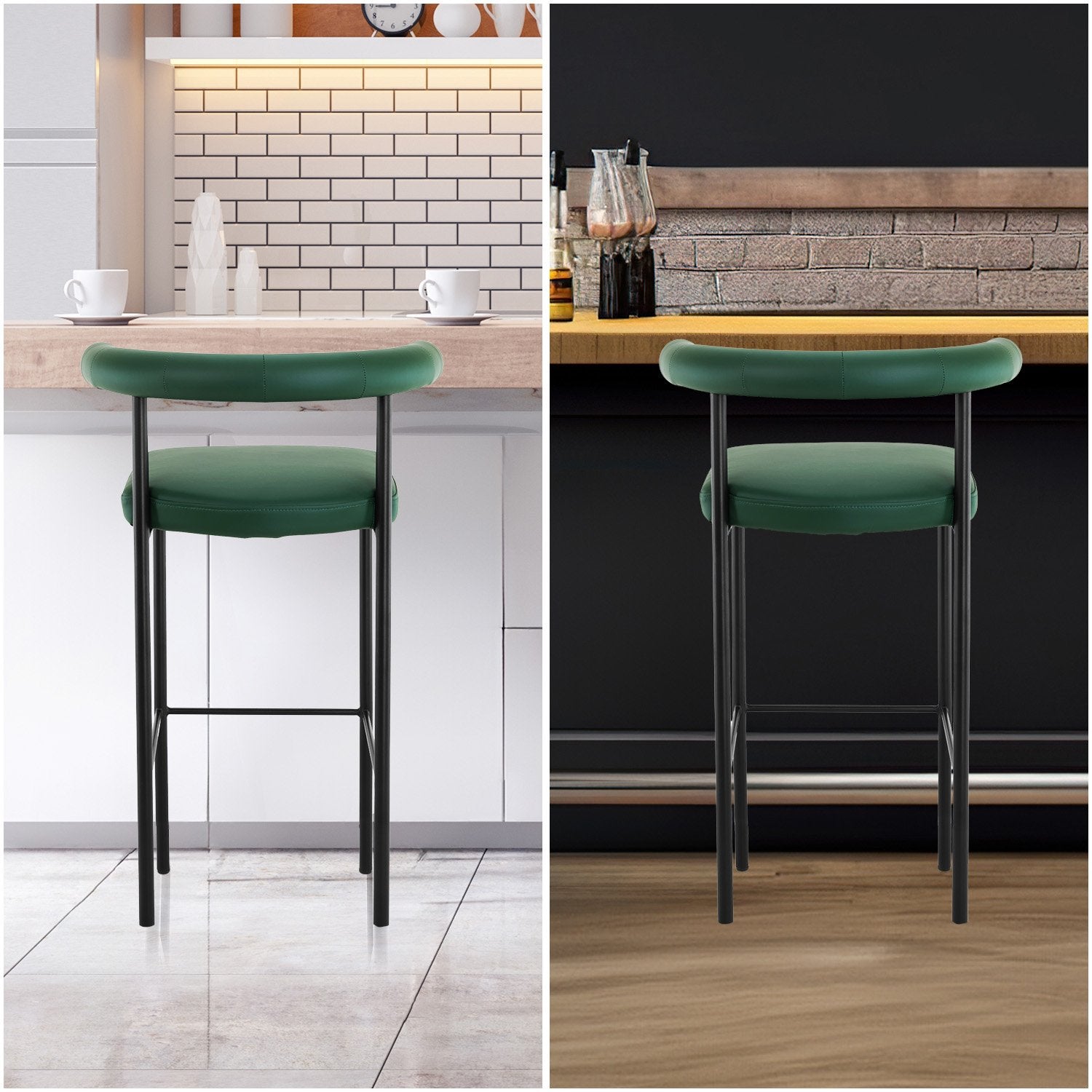 Sarantino Cedric Bar Stool W/ High-density Foam Upholstered In Pu Leather Sturdy Iron Frame Green - TRENDZ