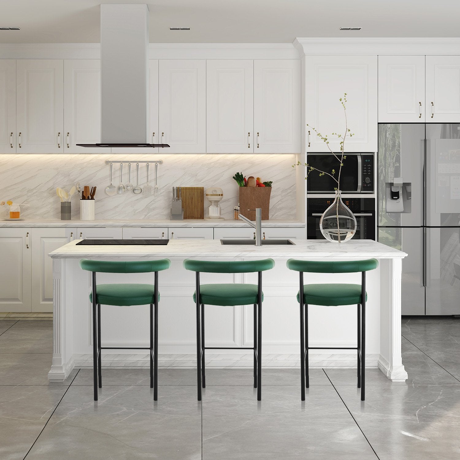 Sarantino Cedric Bar Stool W/ High-density Foam Upholstered In Pu Leather Sturdy Iron Frame Green - TRENDZ