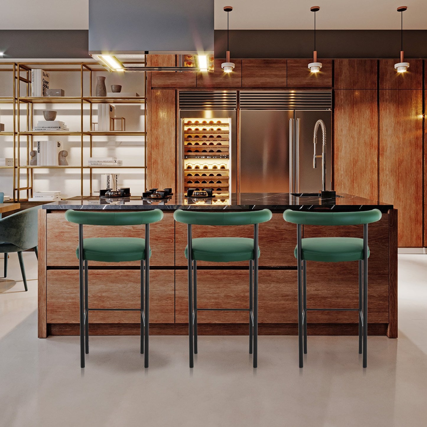 Sarantino Cedric Bar Stool W/ High-density Foam Upholstered In Pu Leather Sturdy Iron Frame Green - TRENDZ